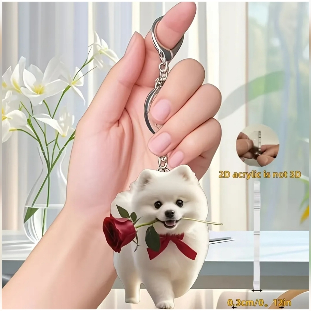 NEW! 2D Acrylic Samoyed with Rose🌹🎀 Keychain/Bag 👜🎒 Charm ~ 🐕🐾 - Picture 4 of 14